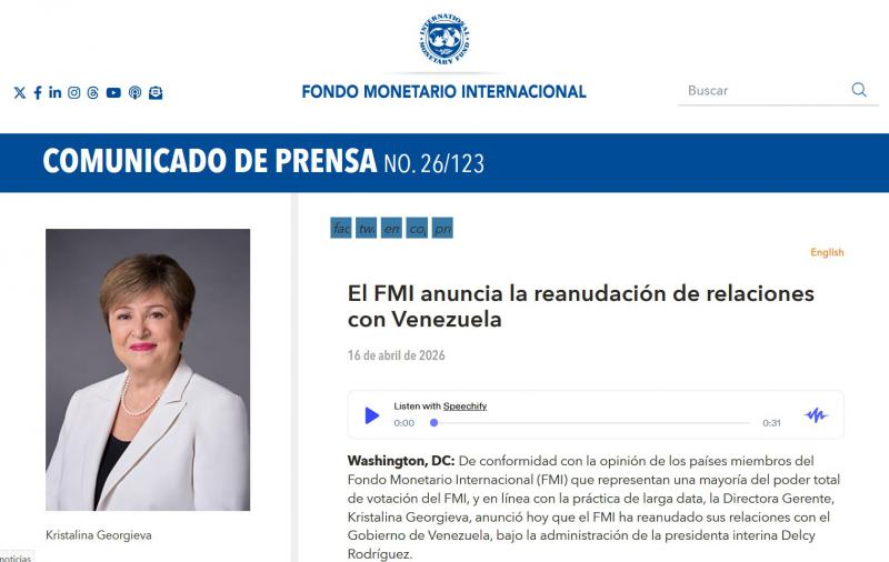 Der IWF berichtete im April über die Wiederaufnahme der Beziehungen zu Venezuela