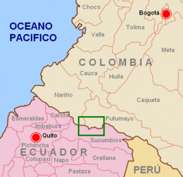 Lage des Gebietes in dem der kolumbianische Luftangriff auf das FARC-Lager in Ecuador stattfand