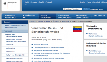 Venezuela-Seite des Auswärtigen Amtes