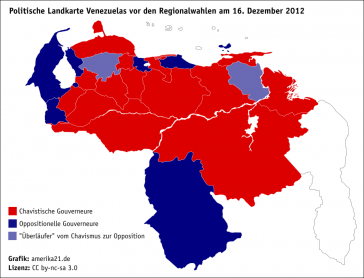 Politische Landkarte Venezuelas vor den Regionalwahlen am 16. Dezember 2012
