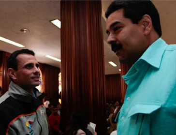 Henrique Capriles und Nicolás Maduro beim Treffen des Rates der Bundesstaaten im vergangenen Januar