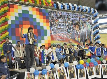 Boliviens Präsident Evo Morales bei seiner Ansprache am Samstag in Cochabamba