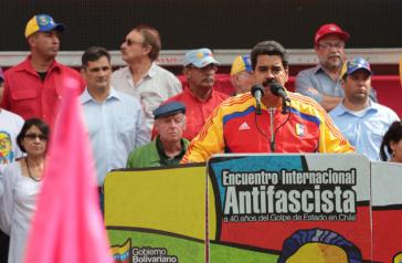 Präsident Maduro bei seiner Ansprache während des internationalen Treffens