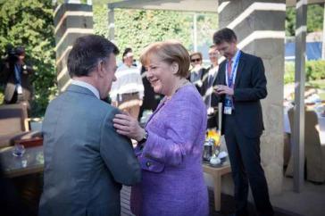 Gemeinsam für Freihandel: Bundeskanzlerin Angela Merkel und Kolumbiens Präsident Juan Manuel Santos. Kolumbien hat derzeit die Präsidentschaft der Pazifik-Allianz inne