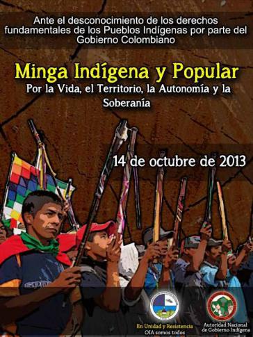 "Angesichts der Nicht-Anerkennung der Grundrechte der indigenen Völker durch die kolumbianische Regierung – indigene und Volks-Minga für das Leben, das Territorium, die Autonomie und die Souveränität"