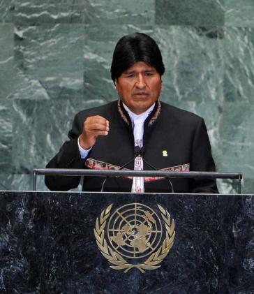 Evo Morales bei seiner Rede vor den Vereinten Nationen