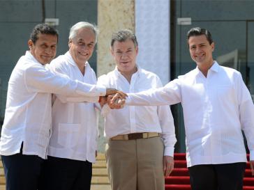 Von links nach rechts: die Präsidenten Humala, Piñera, Santos und Peña Nieto beim Gipfeltreffen in Cartagena