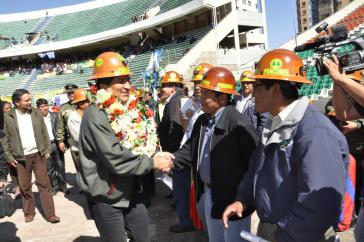 Präsident Evo Morales und Fencomin-Vertreter am Freitag