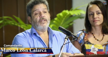FARC-Kommandant Marco León Calarcá und Tanja Nijmeijer am Dienstag vor der Presse in Havanna