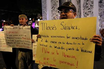 Protest von Journalisten gegen das Verschwindenlassen ihres Kollegen José Moisés Sánchez, der am 2. Januar entführt wurde