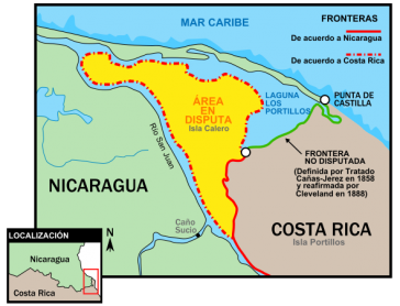 Das umkämpfte Gebiet befindet sich an der Mündung des Río San Juan an der karibischen Küste.