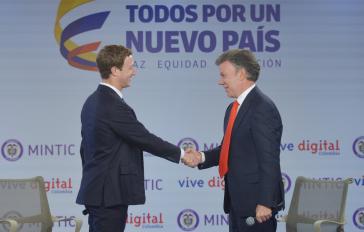 Mark Zuckerberg und Kolumbiens Präsident Juan Manuel Santos am 14. Januar 2014 in Bogotá