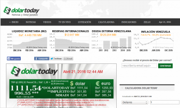 Startseite von "Dolar Today",  die Hauptinformationsquelle für den Dollar-Schwarzmarkt in Venezuela
