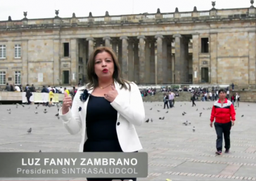 Die Vorsitzende der Gewerkschaft SINTRASALUDCOL, Luz Fanny Zambrano, in einem Mobilisierungvideo zum landesweiten Protesttag