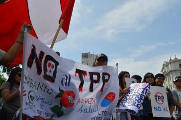 Demonstration gegen Freihandelsabkommen am Rande des APEC-Gipfels in Lima am 18. November