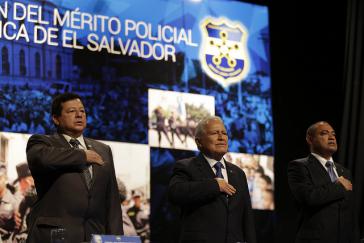 Präsident von El Salvador, Salvador Sánchez Cerén, bei einer Veranstaltung mit der Polizei des Landes im August 2016