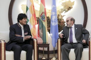 Boliviens Präsident Evo Morales und der Präsident der Organisation der Vereinten Nationen für Ernährung und Landwirtschaft (FAO), José Graziano da Silva