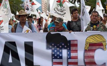 Demonstration in Mexiko-Stadt am Mittwoch zum Auftakt der Neuverhandlungen des Nordamerikanischen Freihandelsabkommens