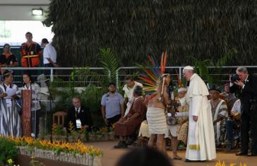 Papst Franziskus im Januar bei seinem Besuch in Puerto Maldonado, Peru