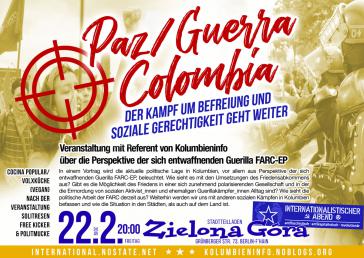 Plakat zur Veranstaltung "Paz / Guerra Colombia"
