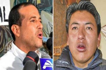 Zwischen den möglichen ultrarechten Kandidaten für die Wiederholung der Präsidentschaftswahlen in Bolivien, Luis Camacho (links) und Marco Pumari, stimmt die Chemie wohl nicht mehr...