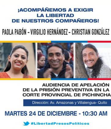 Seit Mitte Oktober wegen "Rebellion" im Gefängnis: Paola Pabón, Virgilio Hernández und Christian González