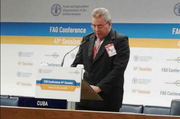 Kubas Landwirtschaftsminister Rodríguez bei der 41. Tagung der Konferenz der FAO in Rom