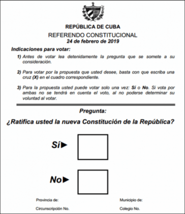 Abstimmungszettel für das Verfassungsreferendum in Kuba