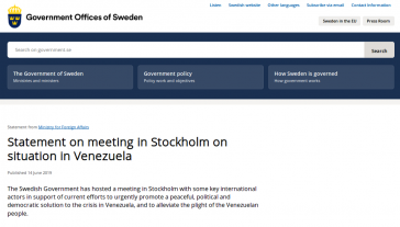 Statement des schwedischen Außenministeriums zu den internationalen Venezuela-Gesprächen