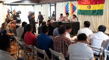 Ex-Präsident Evo Morales bei einer Konferenz im argentinischen Exil zu den Neuwahlen in Bolivien