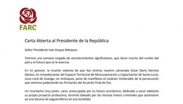 Der Farc-Vorsitzende Timochenko fordert in einem dreiseitigen Brief an Präsident Duque die Einhaltung des Friedensvertrages