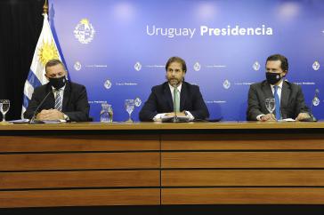 Uruguays Präsident, Luis Lacalle Pou, bei der Pressekonferenz zum Covid-19-Impfstoff-Deal mit Pfizer
