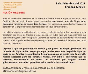 Unter dem Hashtag #NiUnaPersonaMigranteMenos ruft die Menschenrechtsorganisation Fray Matias zu einem humaneren Umgang mit den Migrant:innen auf