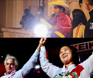 Pedro Castillo und Keiko Fujimori beim Abschluss der Wahlkampagne zur Präsidentschaft in Peru
