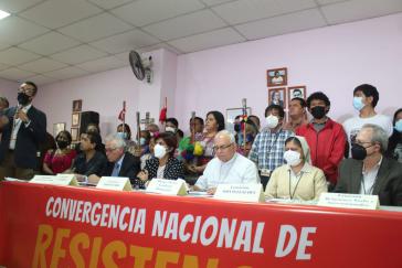 Pressekonferenz der Convergencia Nacional de Resistencia am 3. Oktober. Dritter von rechts: Bischof Ramazzini
