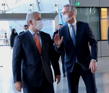 Völliges Einverständnis: Duque und Stoltenberg im Nato-Hauptquartier in Brüssel
