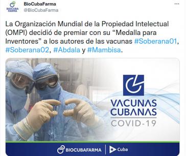 Weltorganisation für geistiges Eigentum hat ihre Erfindermedaille für kubanische Covid-19-Impfstoffe verliehen