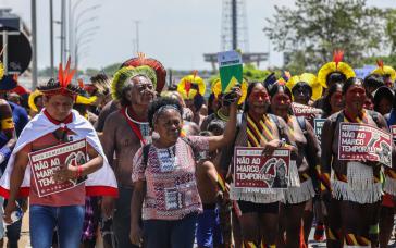 Indigene Gemeinschaften protestieren in Brasília gegen die Stichtagsregelung "Marco Temporal"