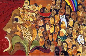 "Schrei der Ausgeschlossenen". Wandbild auf Keramik von Pavel Égüez, Ecuador