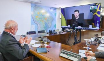 Lula und Selenskyj bei der Videokonferenz am Donnerstag