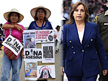 Verschärfung der Kriminalisierung statt Rücktritt: "Dina Mörderin"  (Kollage Malú Ramahi/Andina)