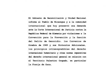 Mit einer Pressemitteilung informiert die Regierung von Nicaragua über die Klage gegen die BRD