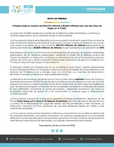 Die Generalstaatsanwaltschaft (PNG) informiert in einer Pressemitteilung über die Reduzierung der von Zede geforderten Summe