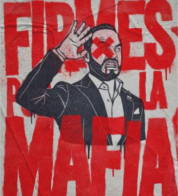 Paraphrase des Wahlkampfmottos des ultrarechten Präsidentschaftskandidaten Abelardo de la Espriella: "Strammstehen für die Mafia"