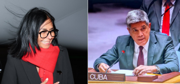 Links: Amtierende Präsidentin Venezuelas Delcy Rodríguez. Rechts: Kubas Vizeaußenminister Carlos Fernández de Cossío