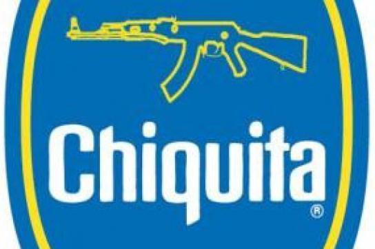 Bildmontage des Chiquita-Logos mit Maschinengewehr