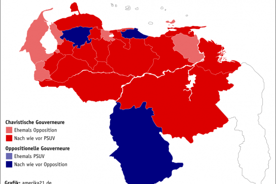 Politische Landkarte nach den Regionalwahlen in Venezuela am 16. Dezember 2012