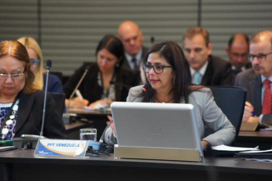 Außenministerin Delcy Rodríguez am Samstag in Quito, Ecuador