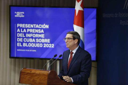 Außenminister Bruno Rodríguez während seiner Pressekonferenz zu den Auswirkungen der US-Blockade